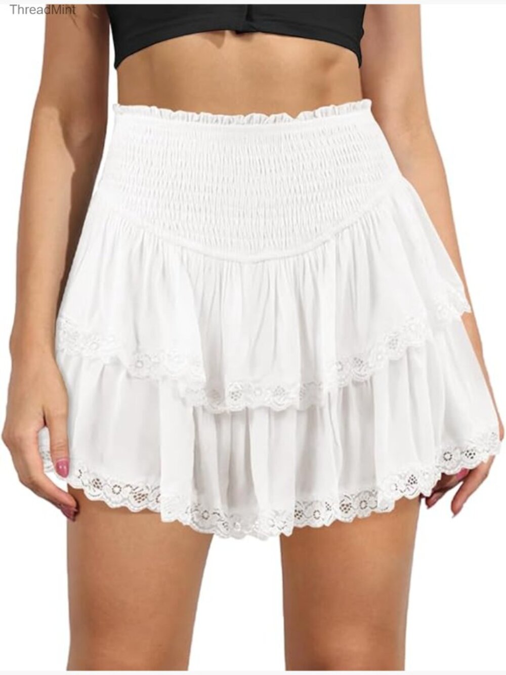 High Waist Ruffle Mini Skirt Flared Flowy Casual Swing Beach Short Skirt - Picture 1 of 5